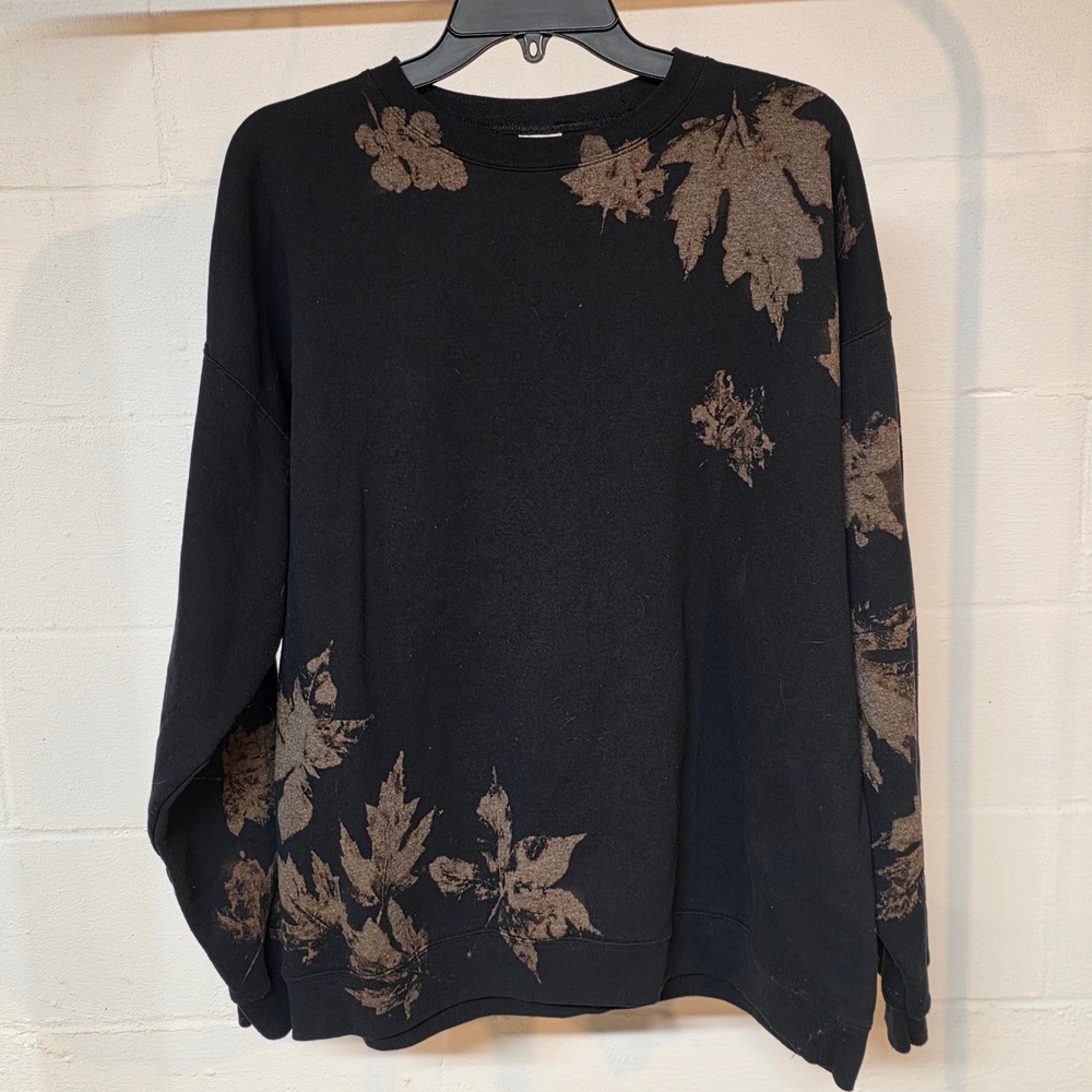 Custom Bleach Maple Leaf Black Sweatshirt Oversize Naturecore Fall Crewneck XL